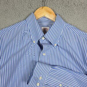 Brooks Brothers Dress Shirt Men Size 16.5 4/5 Blue Pin Striped Non Iron Cotton